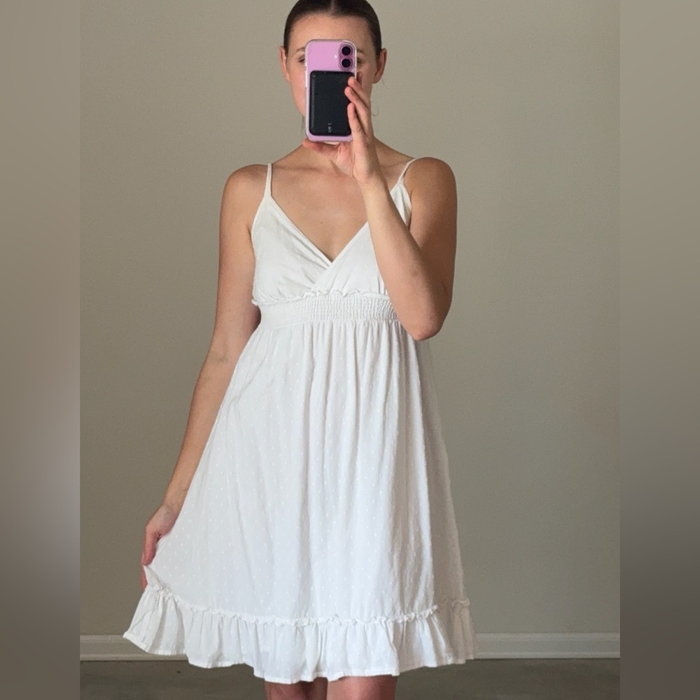 Vintage Faded Glory White Cotton Ruffle Dress Women’s Size 6 Small